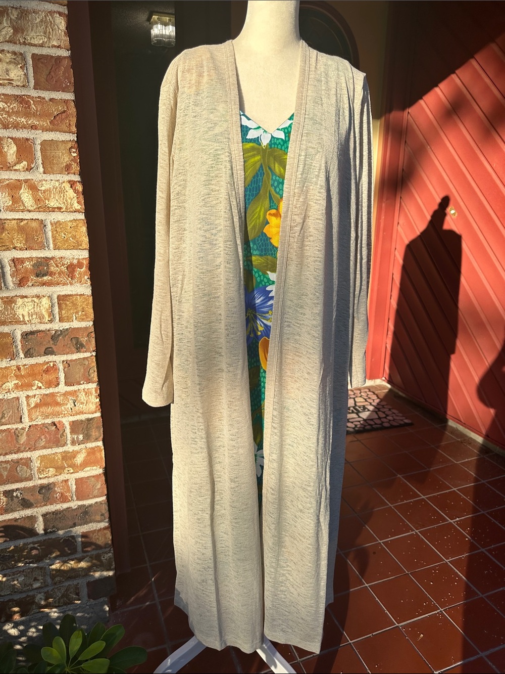 Light Beige Long Open Cardigan